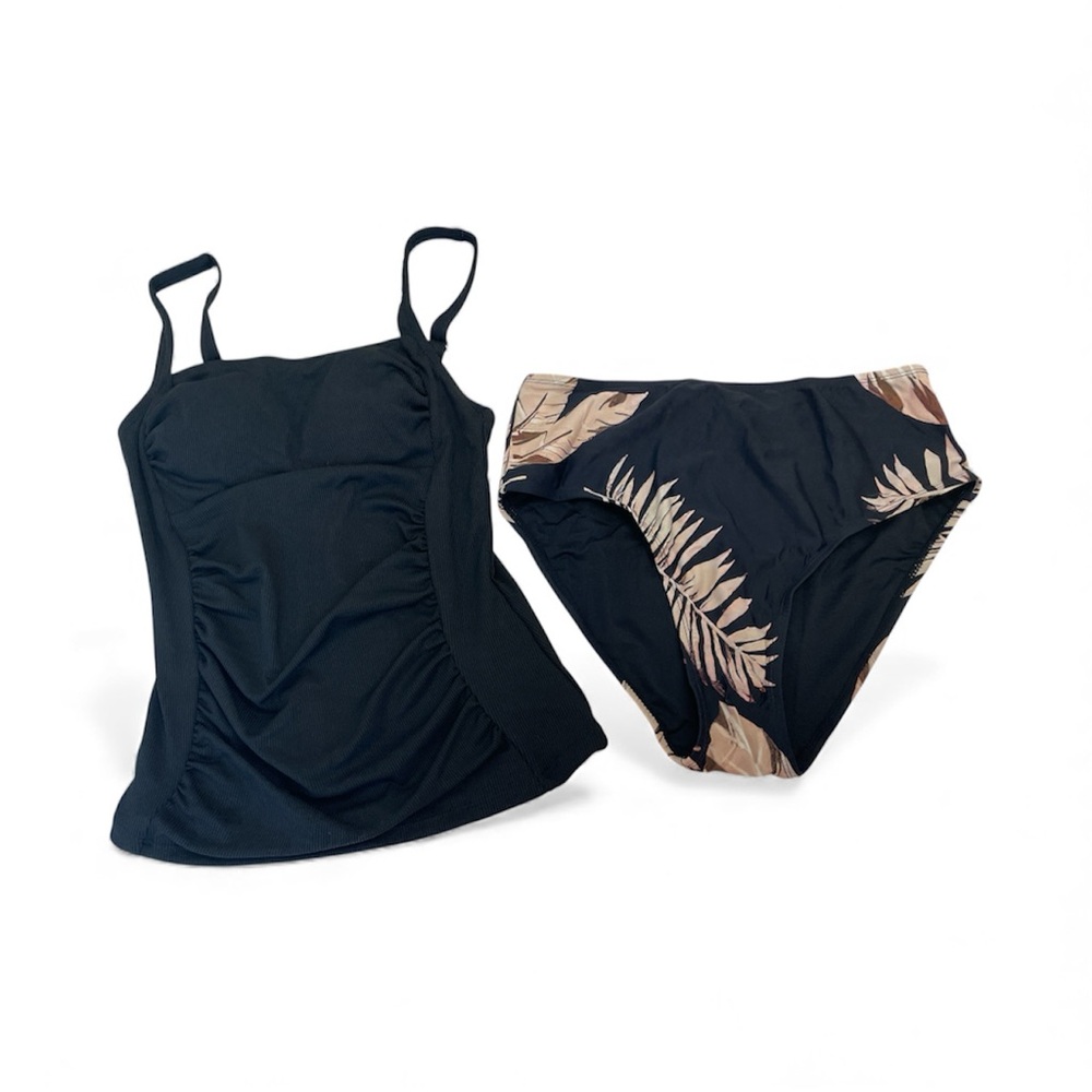 Cupshe Black Ribbed Tummy Control Tankini & Floral Bottom Set NWT